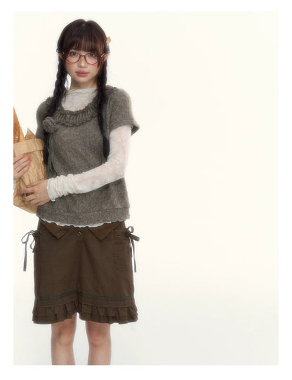 “Everyday Mist” Jacquard Lace Layering Top ( Ivory / Fog Gray )