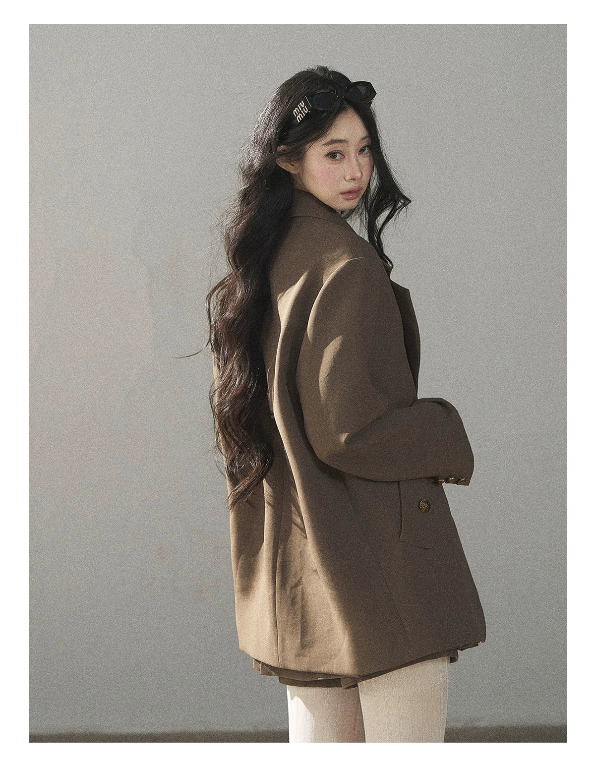 AOMALM - “Evening Breeze in the Valley” Chestnut Brown Blazer, Cami & Pleated Skort Set