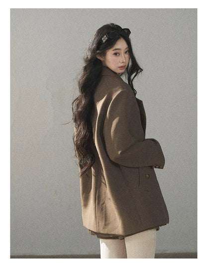 AOMALM - “Evening Breeze in the Valley” Chestnut Brown Blazer, Cami & Pleated Skort Set