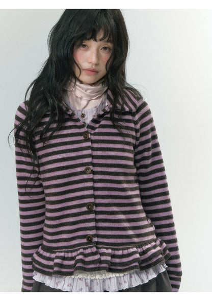 JOVYLLE - Purple Striped Knit Long-Sleeve Layering Top