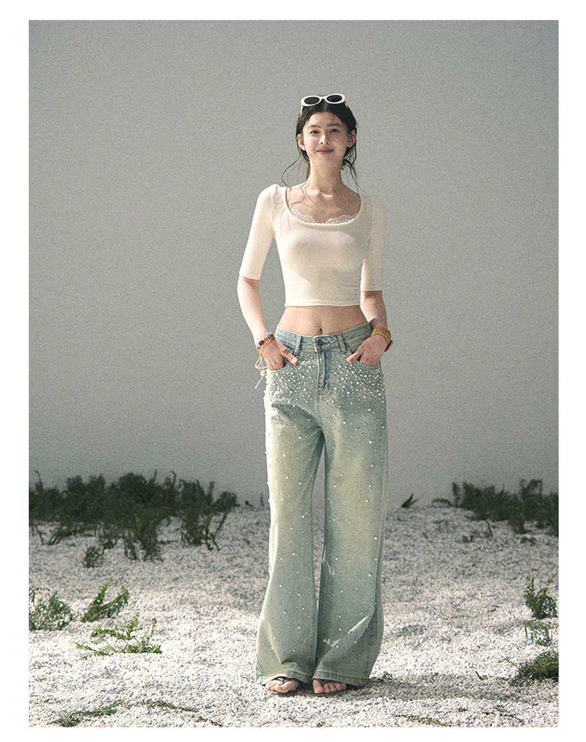 “Soft Winds in Lace” Ivory Lace Trim Fitted Top