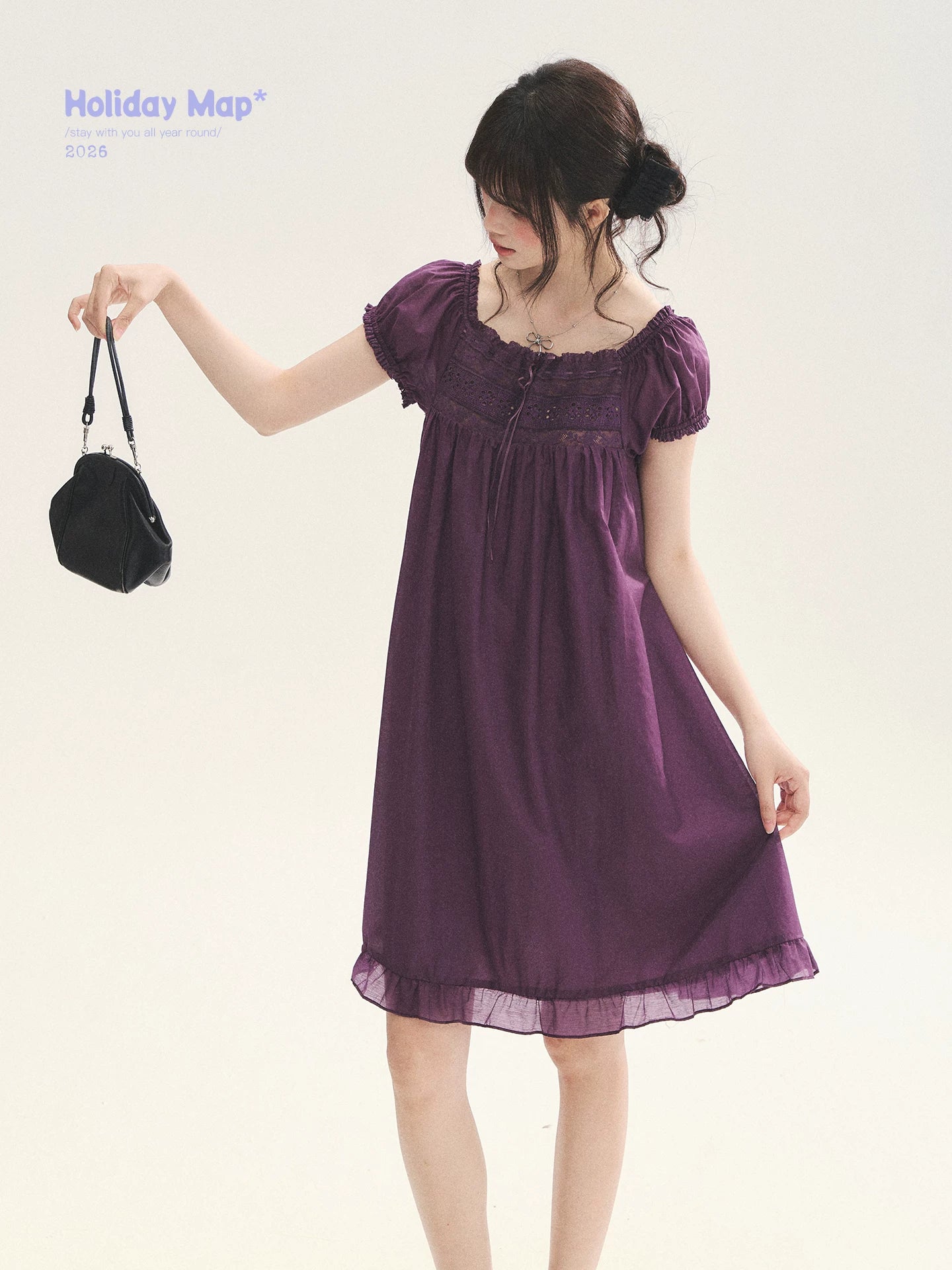 "Berry Breeze" Grape Purple Lace Square Neck Dress