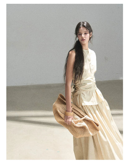 "The Last Falling Leaf" Milk Tea Lyocell Two-Piece Skirt Set