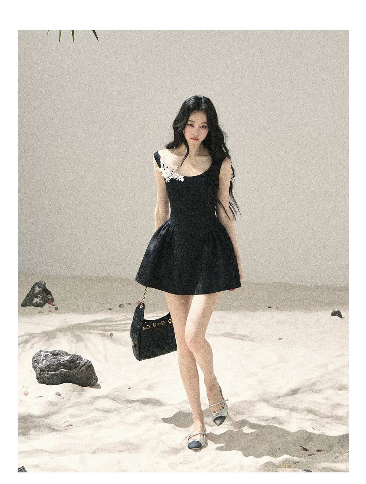 "Wisteria Climbing the Vines" Black Iris Floral Lace Puff Mini Dress 7645