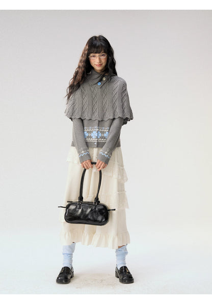 [CAN] "Witch's Wings" Gray Jacquard Knit Set (Cape Shawl / Cardigan)