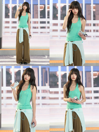 "Urban Departure" Green Henley Halter Tank Top