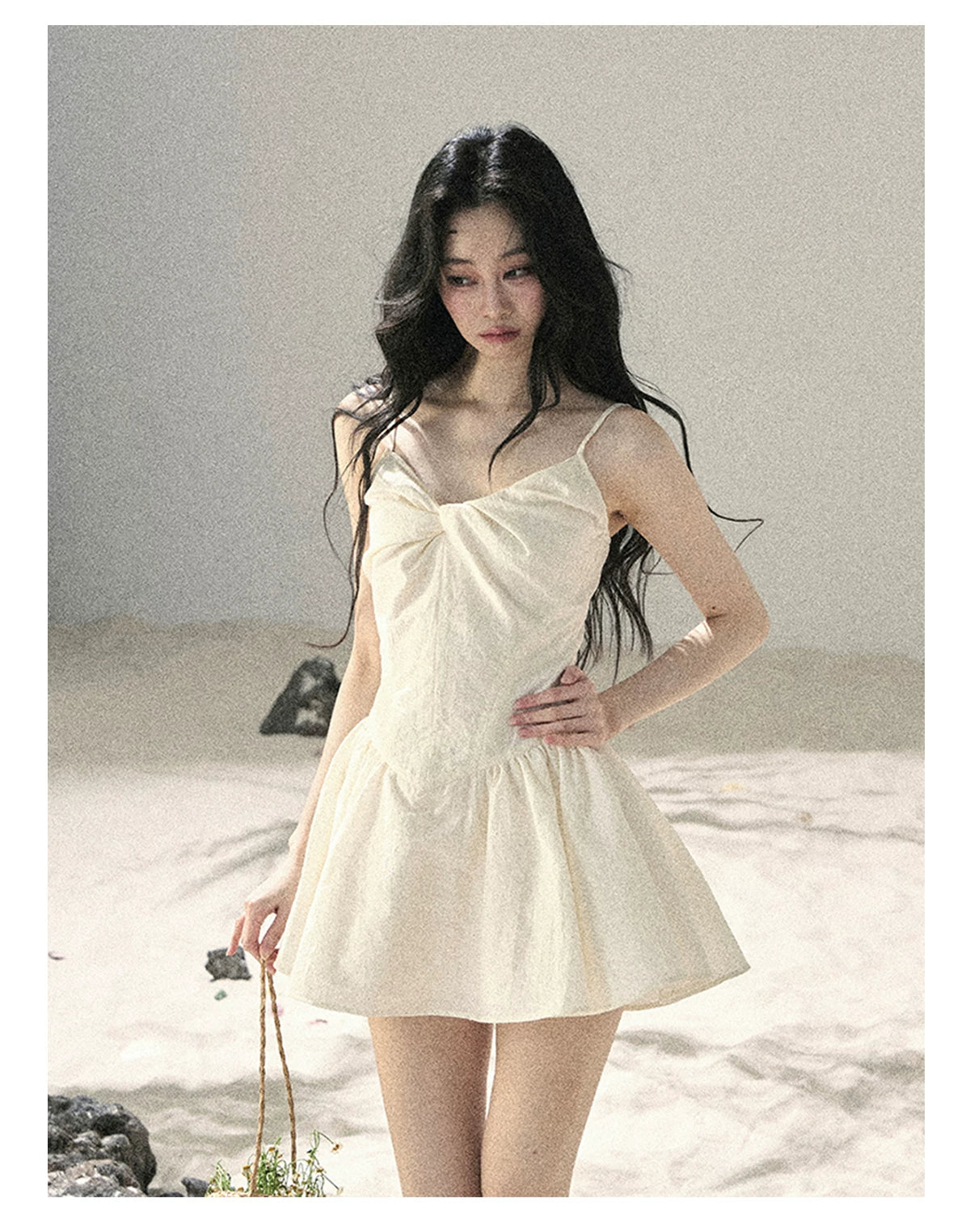 "Veiled in Mist" Cream Apricot Puff Mini Dress & Chiffon Shawl Set 5348