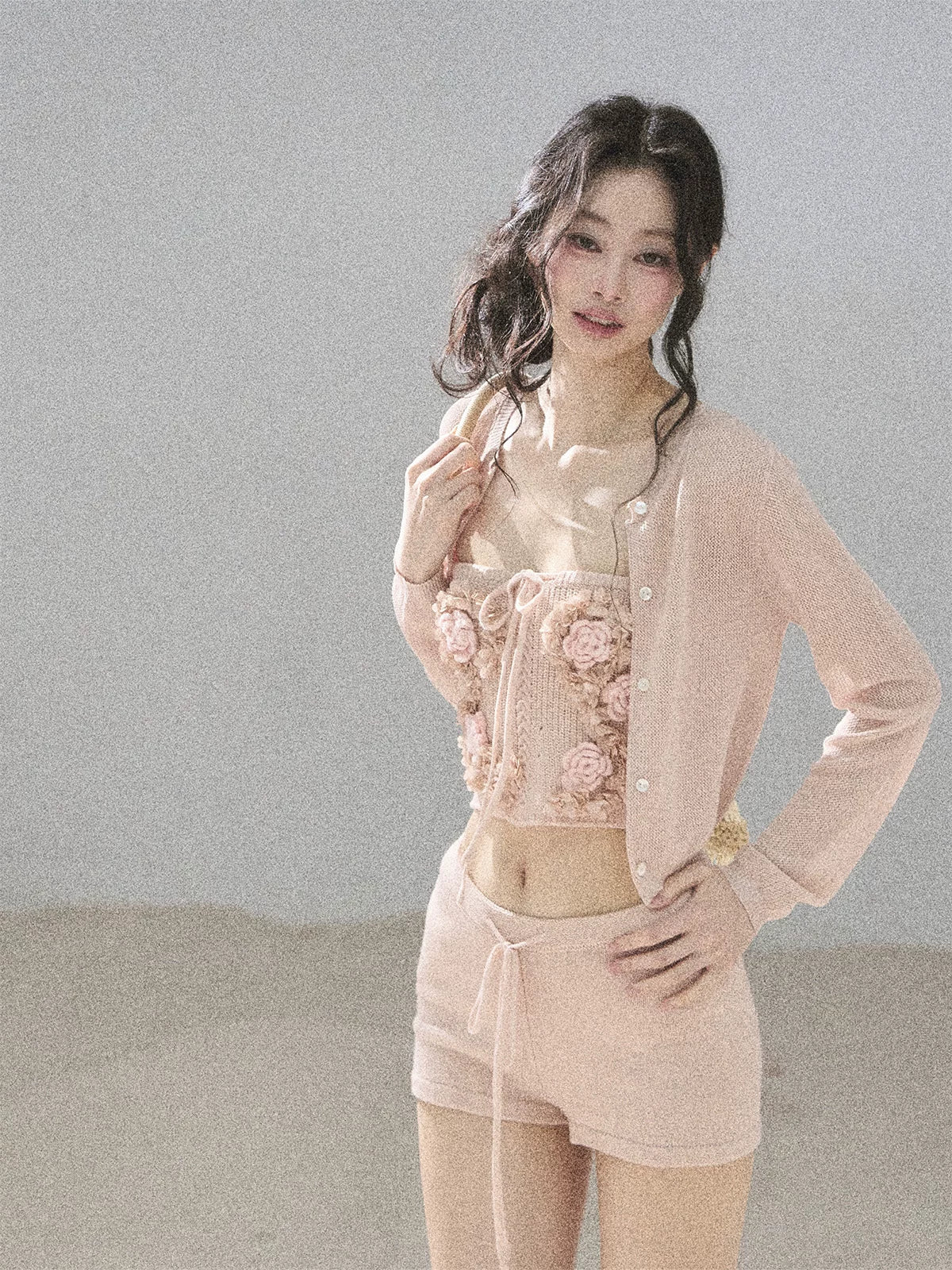 "Forest After Rain" Dusty Rose 3-Piece Cardigan & Shorts Set 45236485