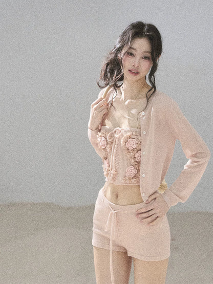 "Forest After Rain" Dusty Rose 3-Piece Cardigan & Shorts Set 45236485