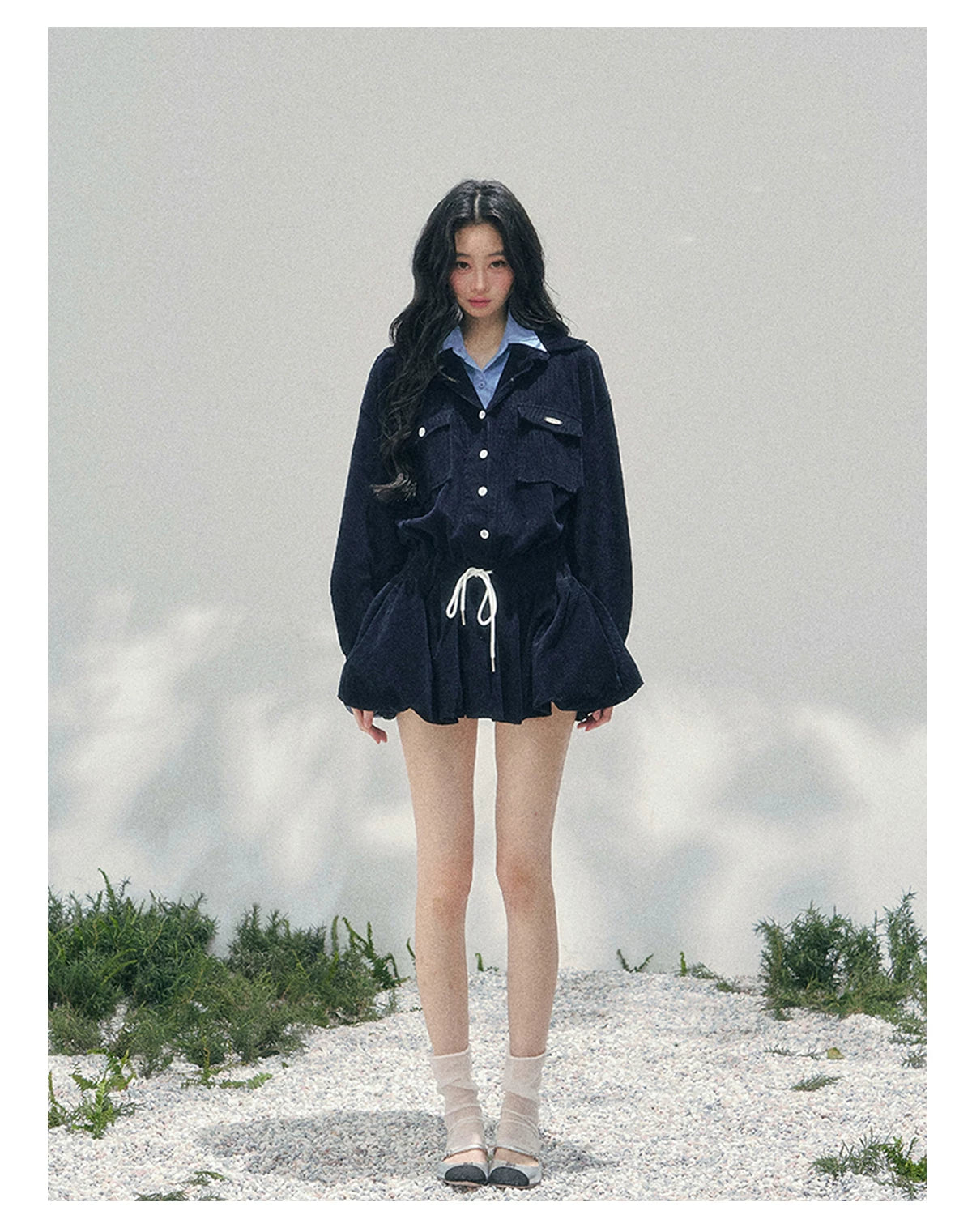 “Brewer Academy” Corduroy Bubble Hem Mini Dress