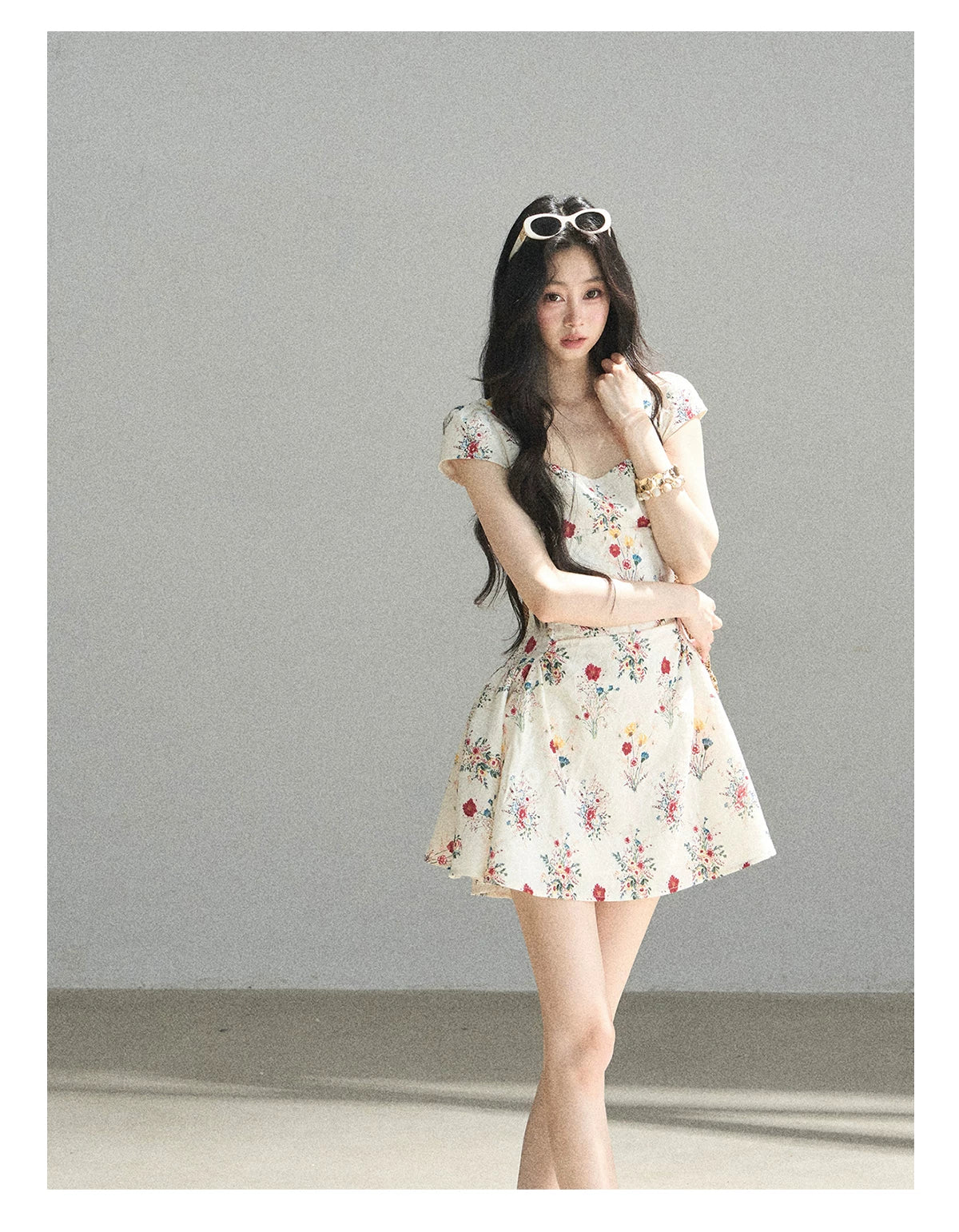 "Bloom Before Dawn" Dutch Cream Embroidered Floral Chiffon Mini Dress