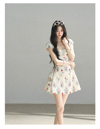 "Bloom Before Dawn" Dutch Cream Embroidered Floral Chiffon Mini Dress
