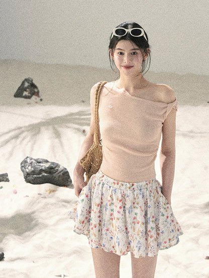 "Shape of the Wind" Soft Pink One-Shoulder Twist Crop Top 6556585