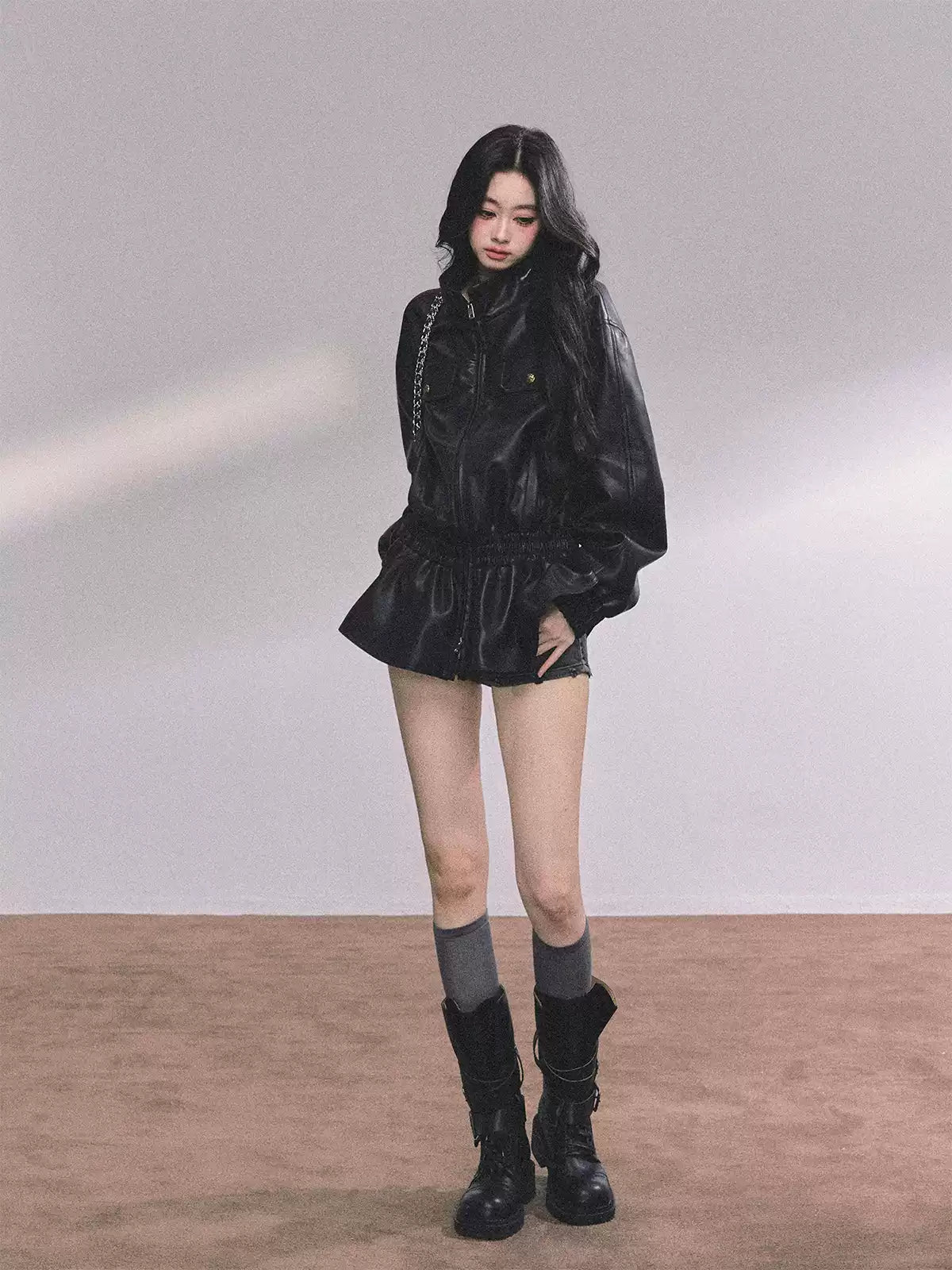 少也眼 Moto-Style PU Leather Jacket
