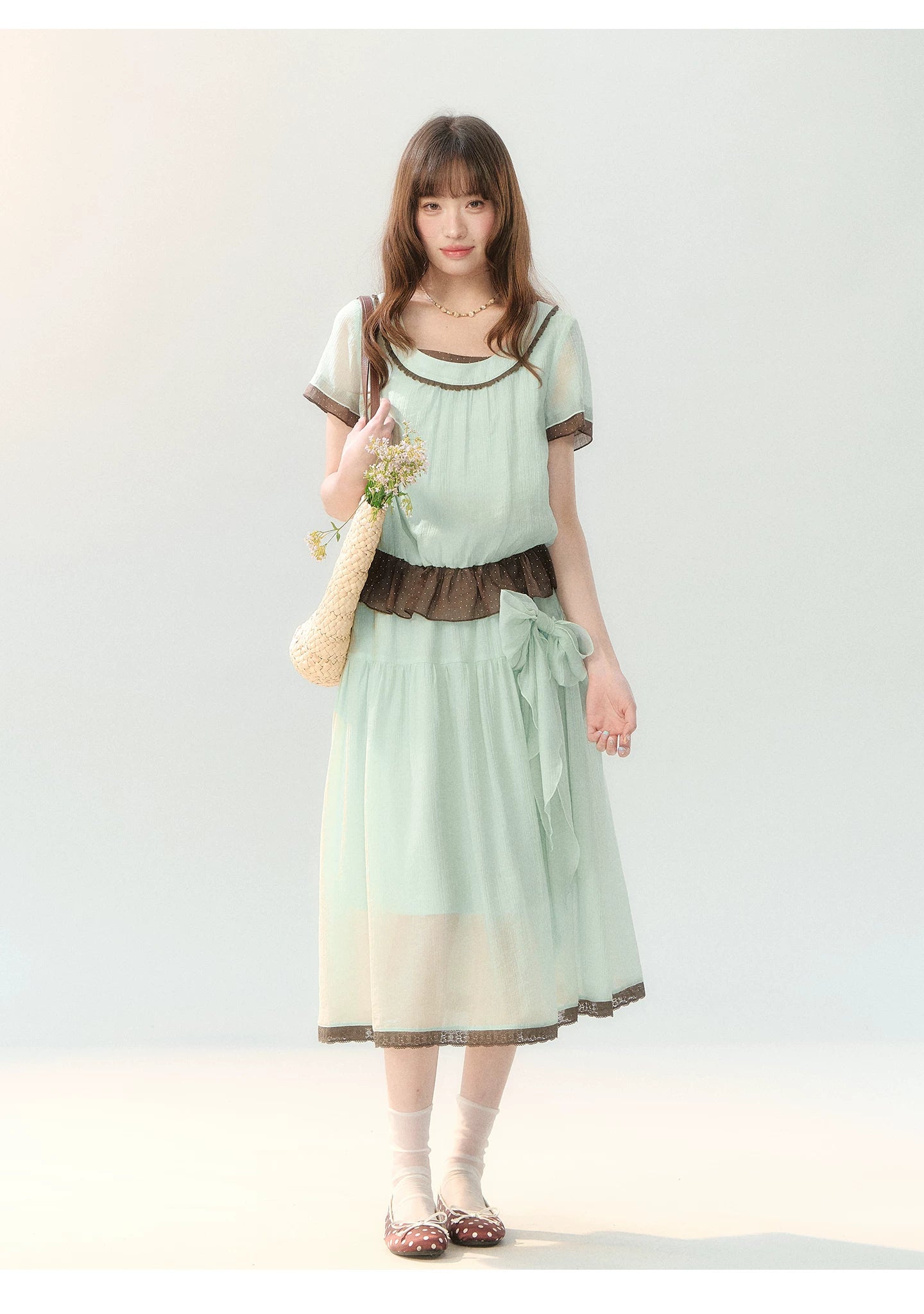 "Mint Sugar Whimsy" Mint Green Polka Dot Two-Piece Skirt Set LL2026194