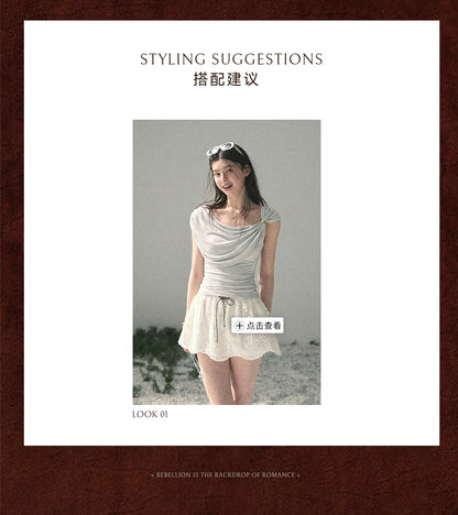 “When the Wind Stole Moonlight” Moonstone Draped Off-Shoulder Top