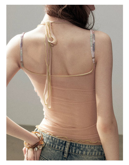 "Waiting for a Flower to Bloom" Lotus Pink Sheer Halter Crop Top