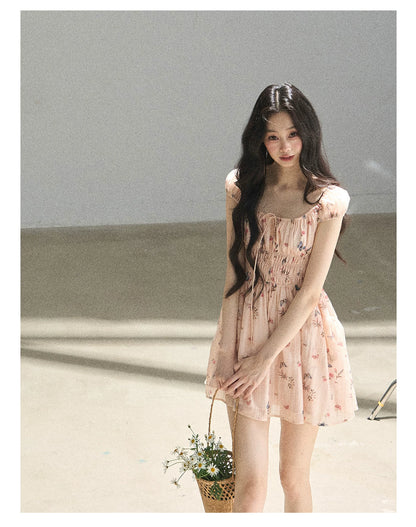 "A Meadow of Dreams" Dutch Cream Ruched Babydoll Mini Dress