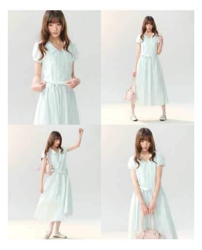 "Early Summer Letter" Blue Stripe Bow-Tie Wrap Dress PP2026211