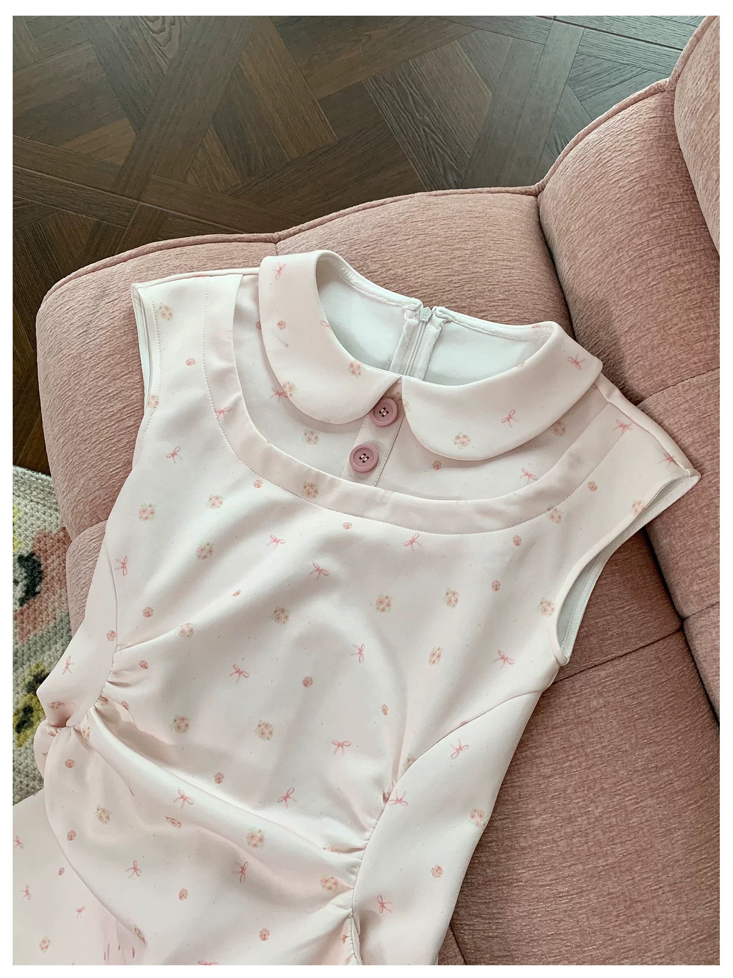 “Rose Milk Reverie” Pink Doll Collar A-Line Dress