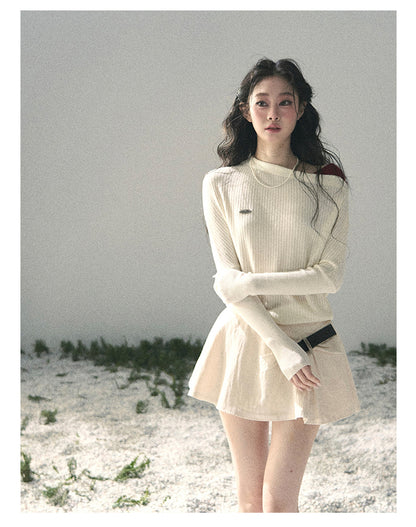 “Ashes of Yesterday” Moonstone White Off-Shoulder Layered Knit Top