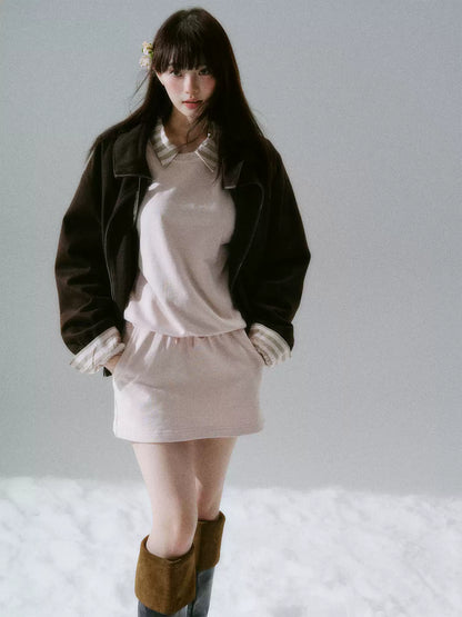 LOST FOREST - Radiant Seasons Japanese Collegiate Sweatshirt & Skirt Set – Pink
