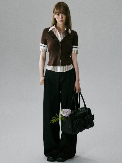 LOST FOREST - Brown & Pink Faux-Layered Lyocell Wool Top
