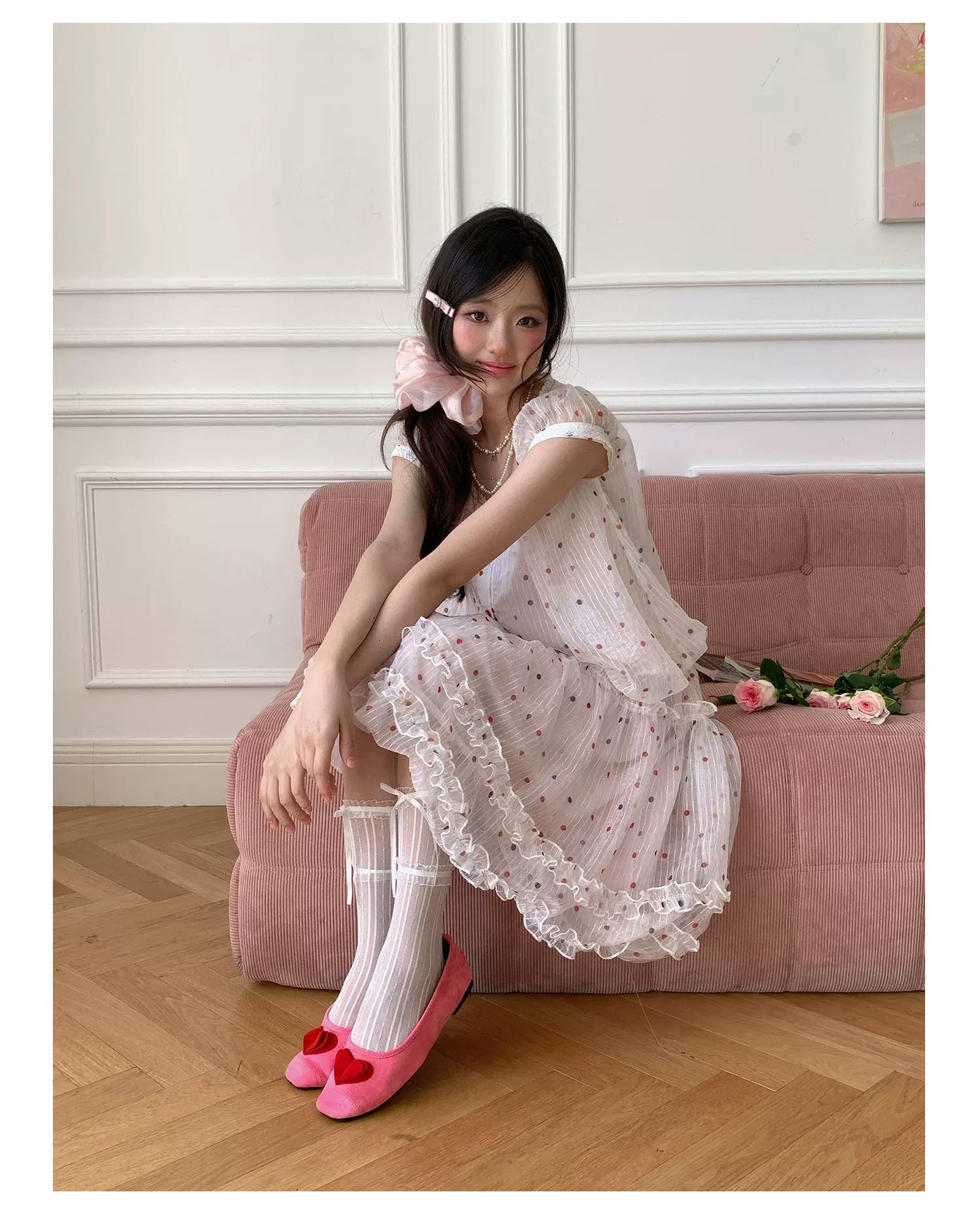 “Strawberry Boba Daydream” Pink Polka Dot Bubble Skirt Set