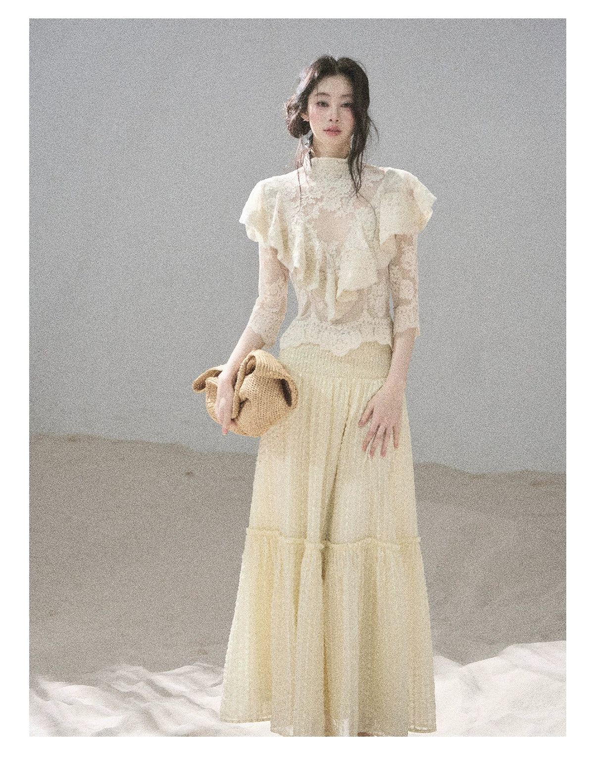 "Translucent Bloom" Dutch Cheese Lace Cropped Top