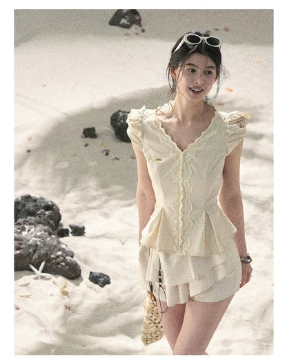 "Layered Petals in Motion" Dutch Cream Ruffle Skort 5324853