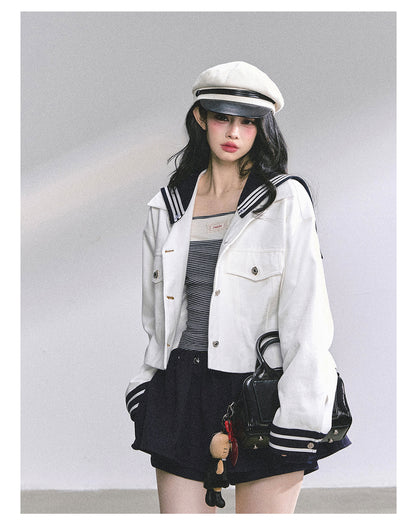 少也眼 "New York Art Museum" Detachable Sailor-Collar Denim Jacket 5764567