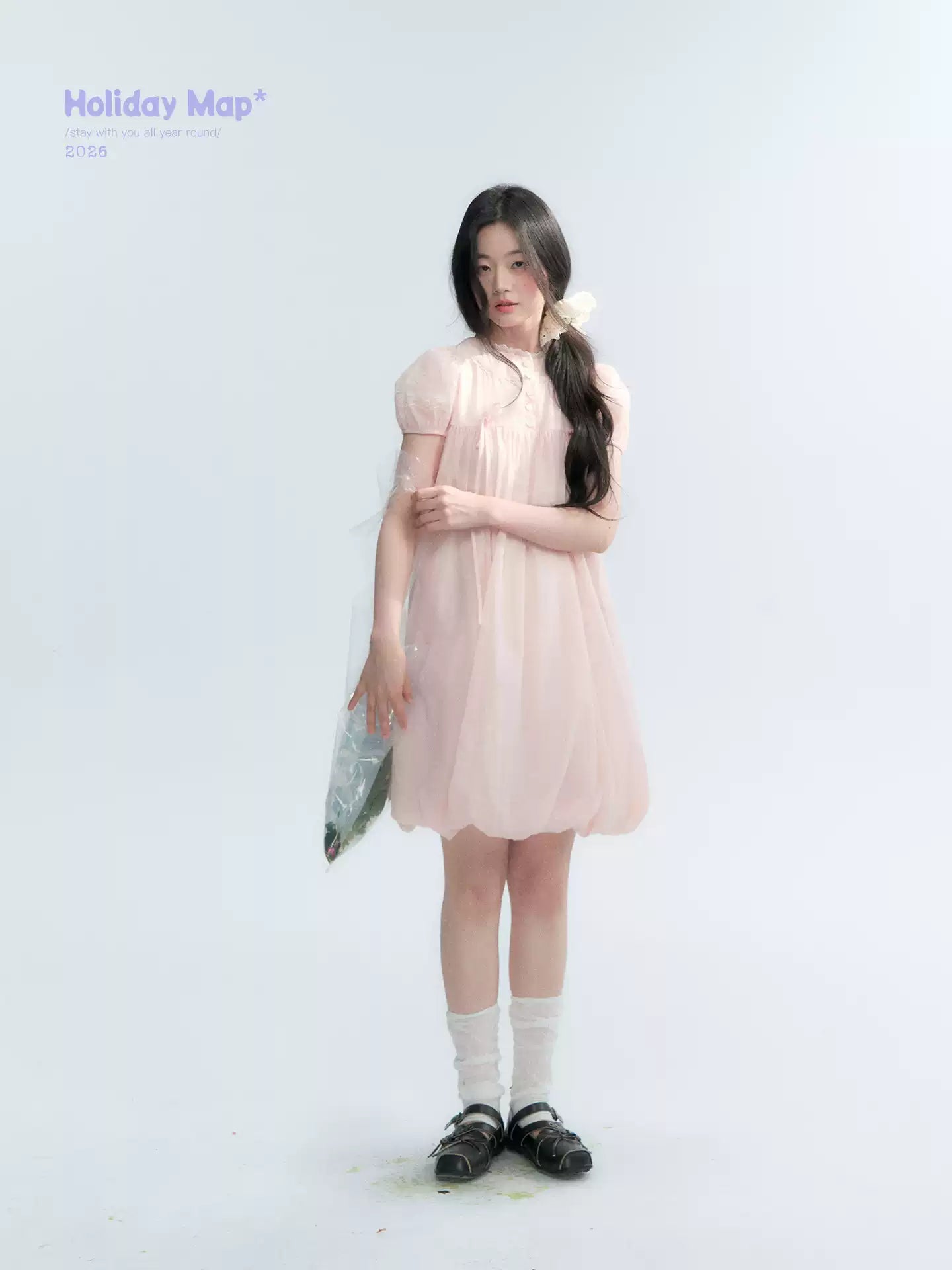 "Little Princess" Strawberry Pink Lace Bow Bubble Hem Midi Dress