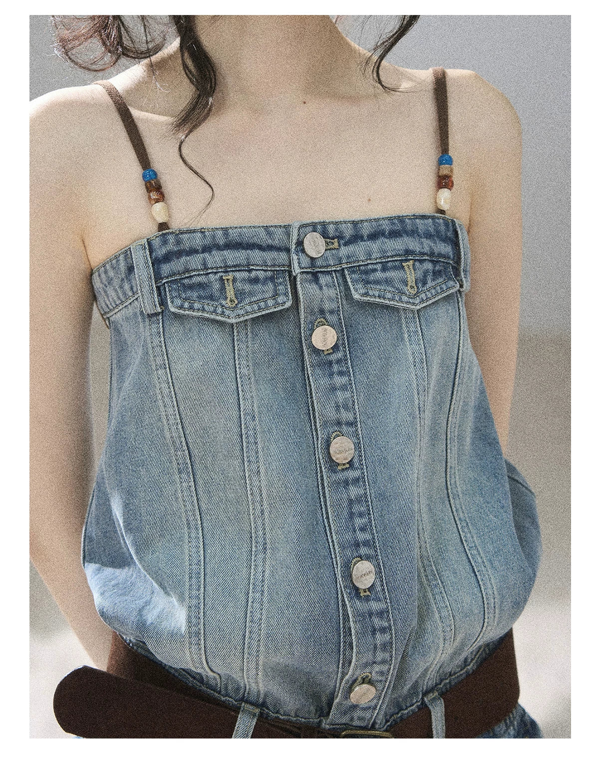 "A Walk by the Sea" Collegiate Blue Denim Utility Romper (With Belt)