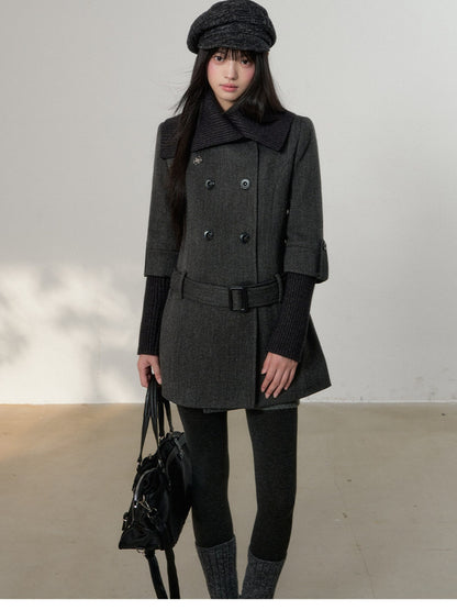 Soote Season - British Deep Gray Knit-Collar Wool-Blend Long Dress