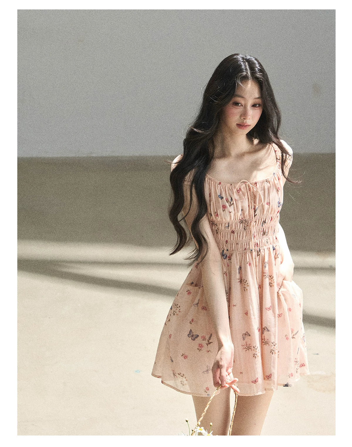 "A Meadow of Dreams" Dutch Cream Ruched Babydoll Mini Dress