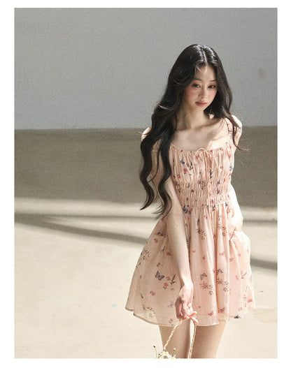 "A Meadow of Dreams" Dutch Cream Ruched Babydoll Mini Dress