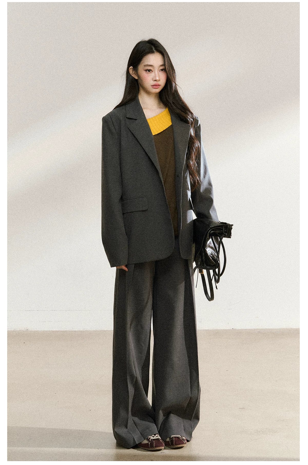 JN's DESIGN - Dark Gray Relaxed-Fit Mid-Length Blazer
