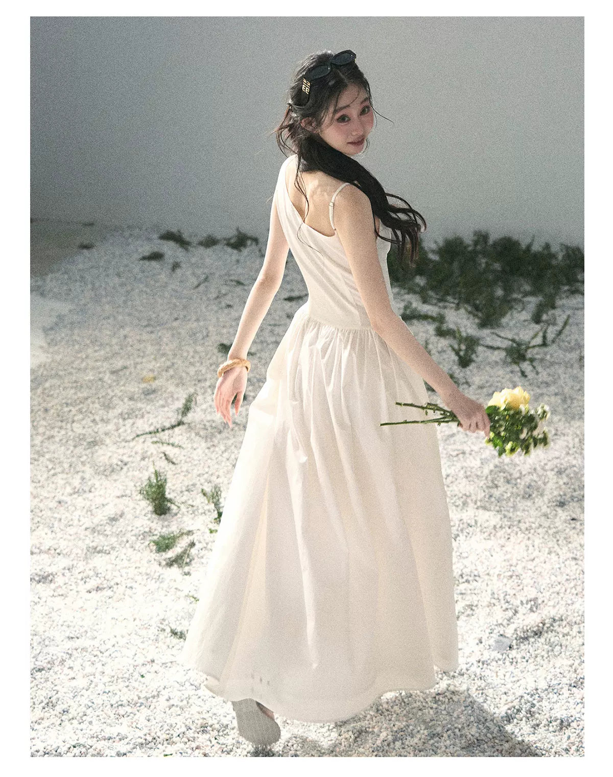 "Moonlight Sonata" Camellia White Elegant Sleeveless Maxi Dress