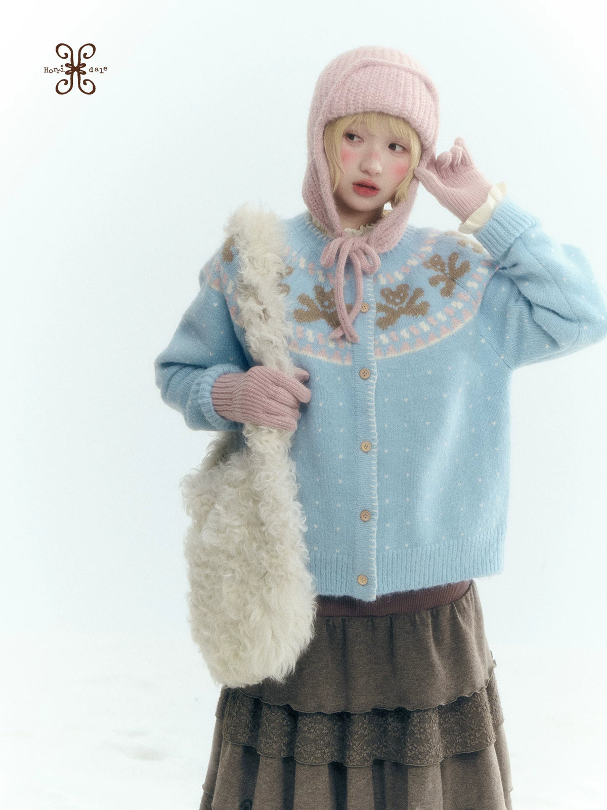 Horridale - Gummy Bear Vintage Embroidered Knit Cardigan – Snow Mountain Blue