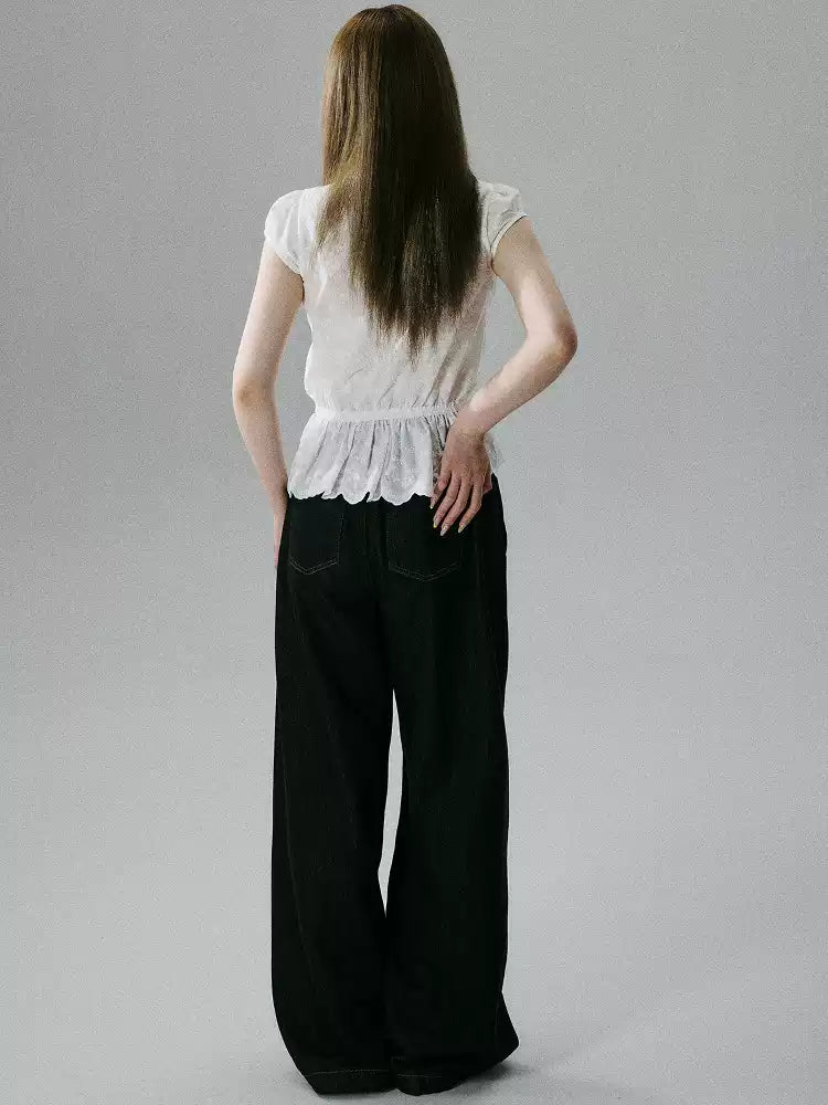 LOST FOREST - White Embroidered Ruffle Sleeve Cotton Blouse