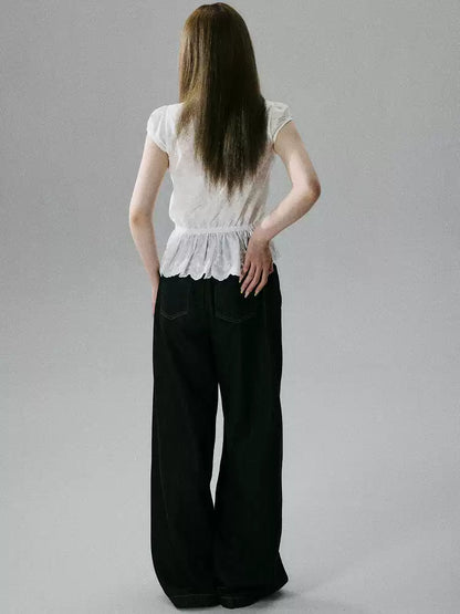 LOST FOREST - White Embroidered Ruffle Sleeve Cotton Blouse
