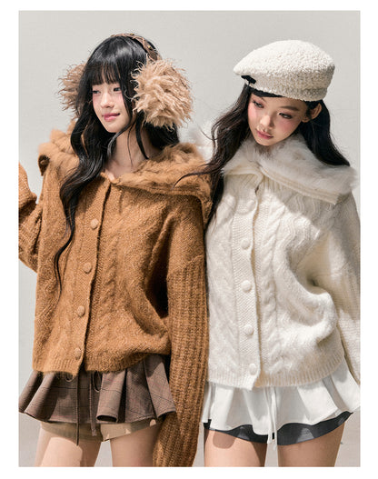 少也眼 “Gentle Echoes” French Fox-Fur Knit Cardigan 54554