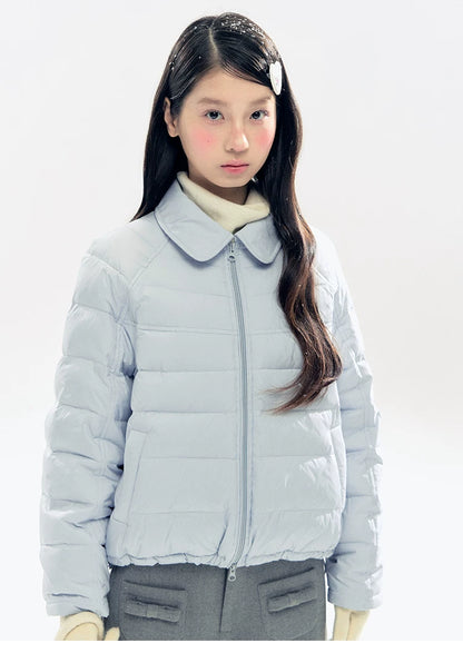 "Lily of the Valley Keepsake" Cropped Down Puffer Jacket (Pearl Beige/ Cloud Blue)