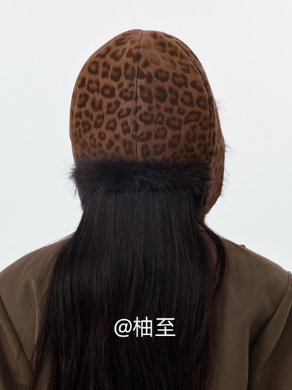 Mocha Brown Leopard Print Trapper Hat – Plush Ear-Flap Winter Hat