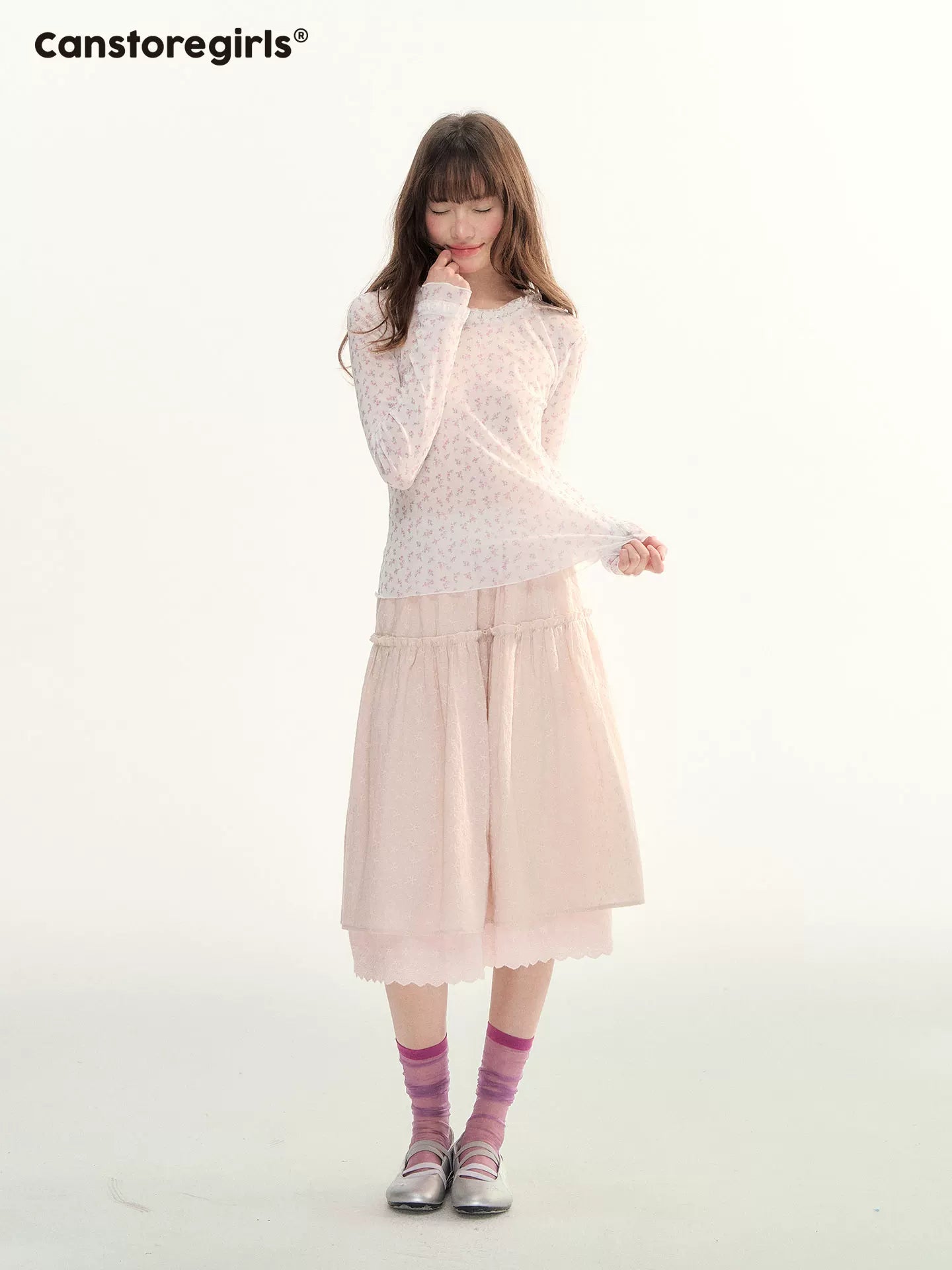 Lace Trim A-Line Elastic Waist Midi Skirt WW2026098