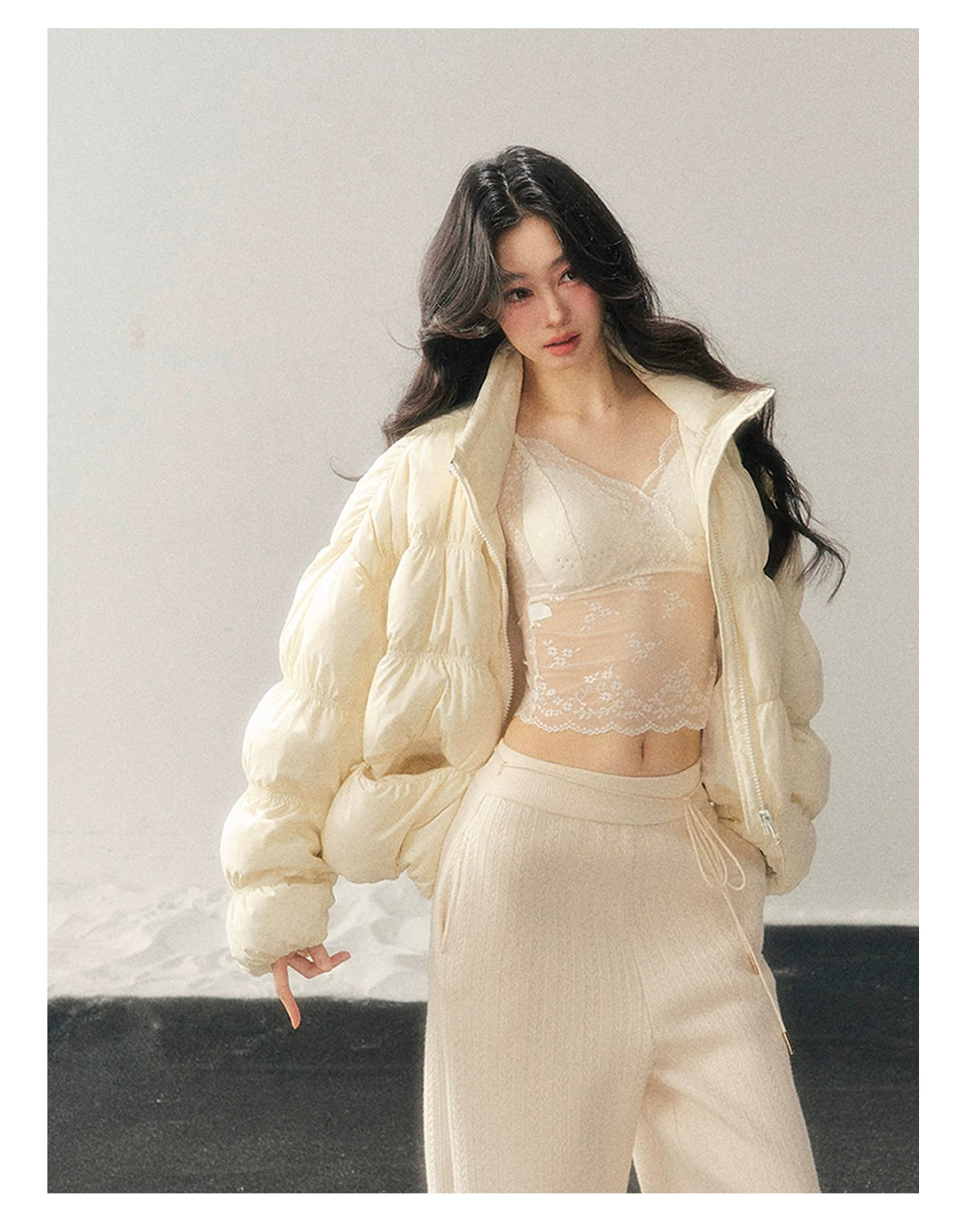 "Translucent Skin" Cream Apricot Lace Camisole Top 455335