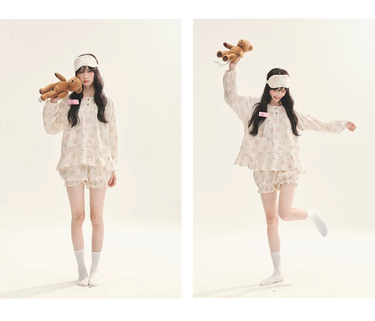 "Floral Journal" Cream Floral Pajama Collection (Free Eye Mask)