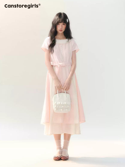 170726C "Sakura Mist Blossom" Pink Floral Doll Collar Dress