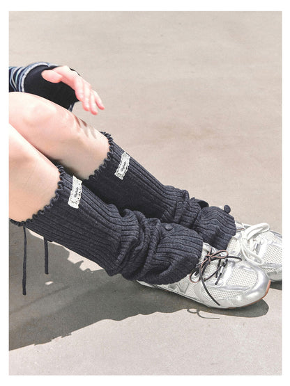 少也眼 “Whispered Warmth" Knit Winter Leg Warmers - Black