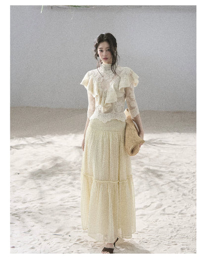 "Translucent Bloom" Dutch Cheese Lace Cropped Top